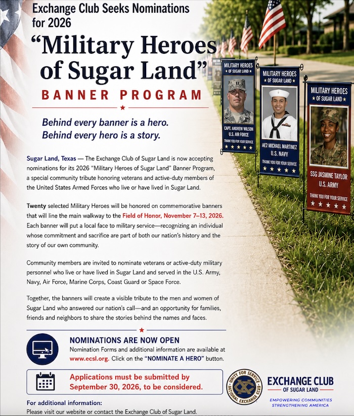 Military Heroes of Sugar Land apply to be recognized